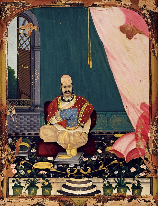 Portrait of Govardhanlalji in Company style with colonial settings