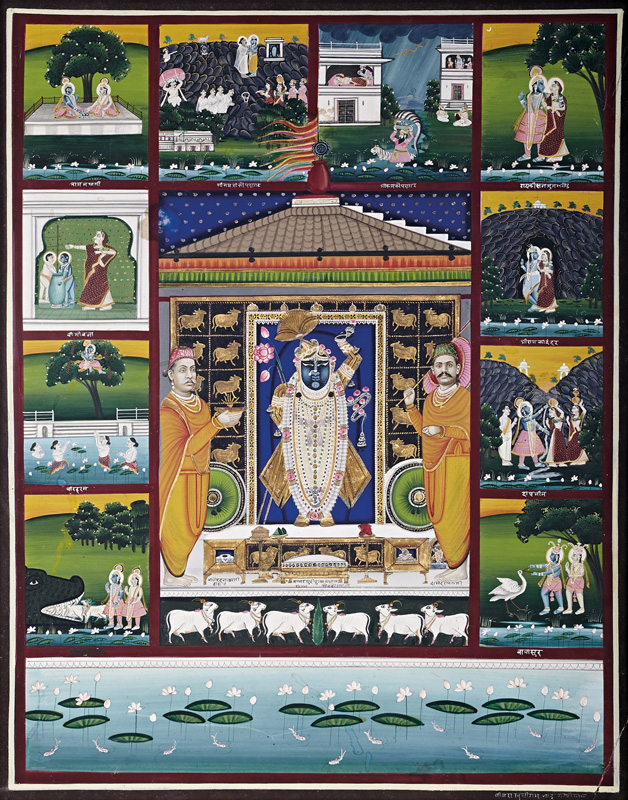 Shringar of Maghsar Sudi Purnima for Chappan Bhog with background of Krishna Leela