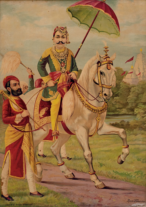 Govardhanlalji passing through temple site while riding on a horse