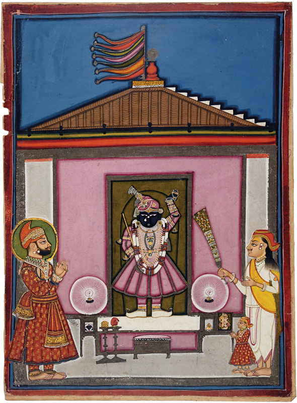 Maharana Swarup Singh worshiping Shrinathji at Nathdwara