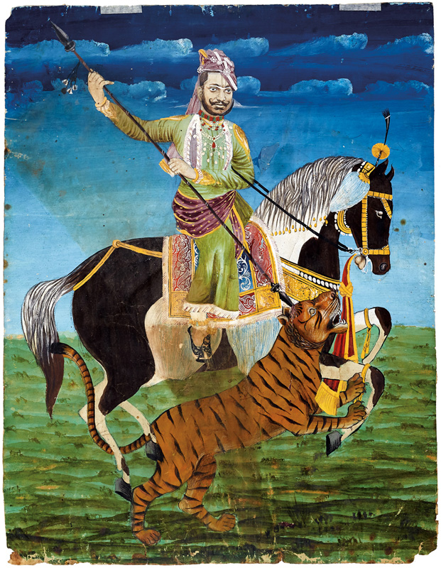 Maharaja Sawai Ram Singh II of Jaipur hunting a tiger